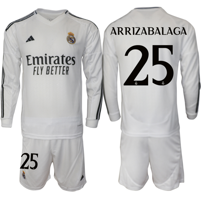 Men 2024-2025 Club Real Madrid home Long Sleeves White #25 Soccer Jersey->juventus jersey->Soccer Club Jersey